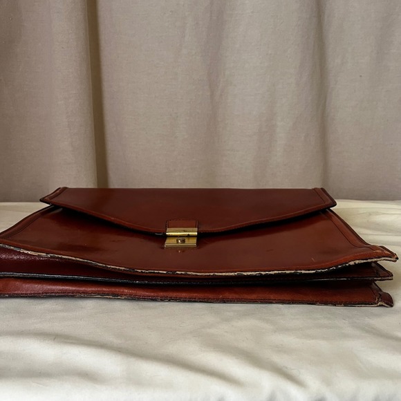 Vintage Effe Italy Brown Leather Briefcase 16x12 Expandable Includes Key - Picture 4 of 9